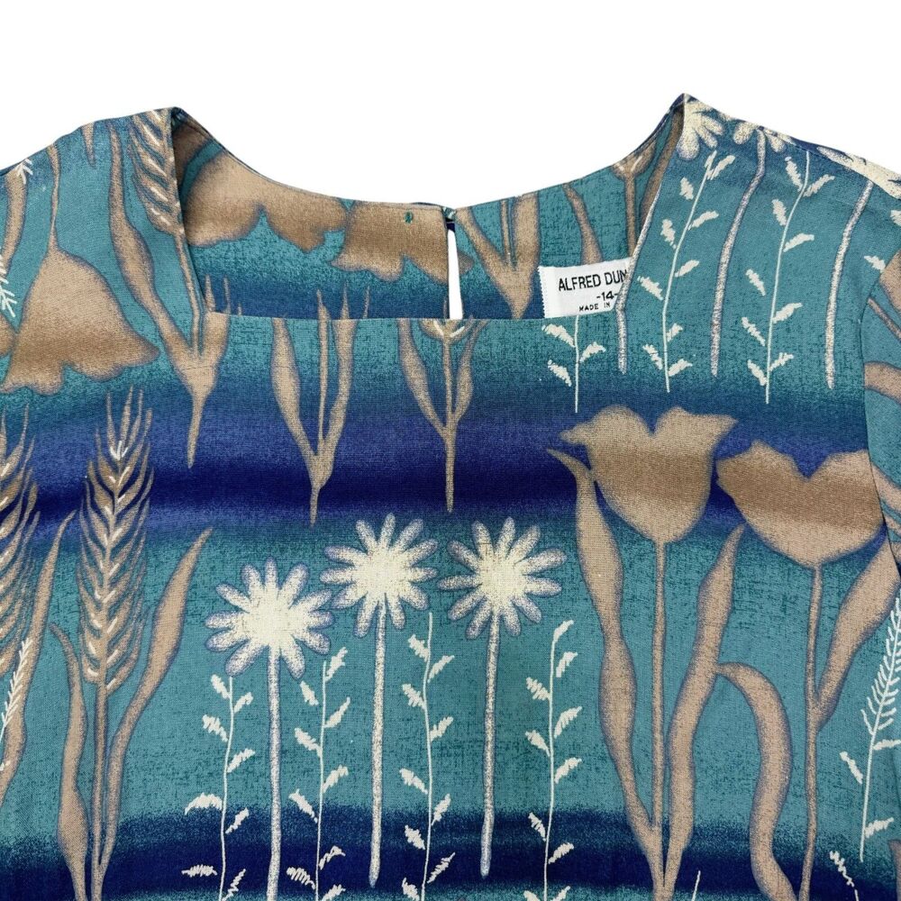 Alfred Dunner Top Womens 14 Blue Green Floral Square Neck Short Sleeve USA Shirt - Picture 4 of 6